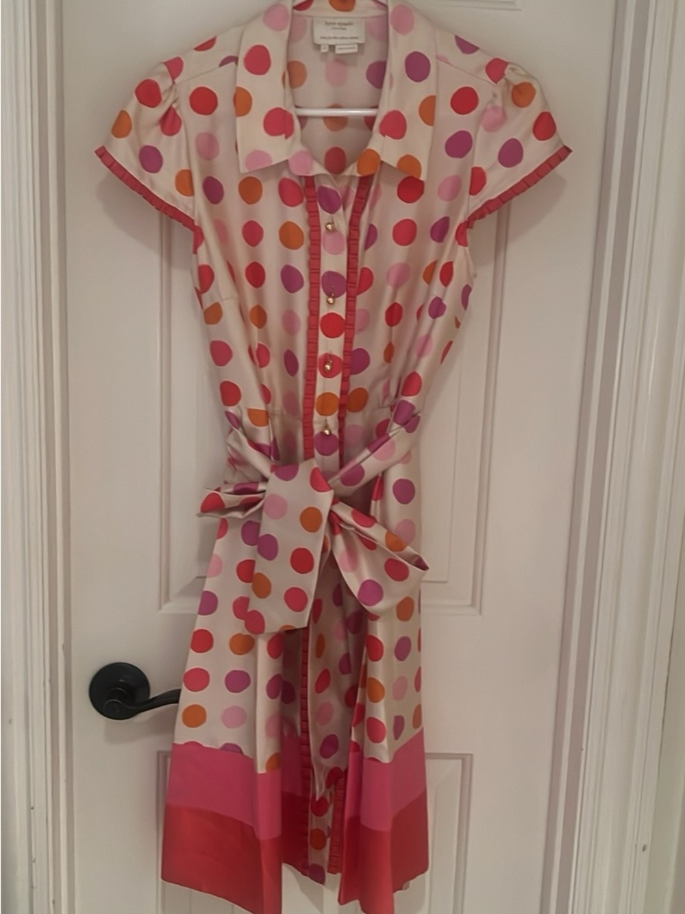 kate spade Cream Polka Dot Midi Dress with Pink and Orange Dots